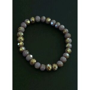 Mauve Purple Faceted Crystal Stretch Bracelet 7mm Glass Beads Iridescent